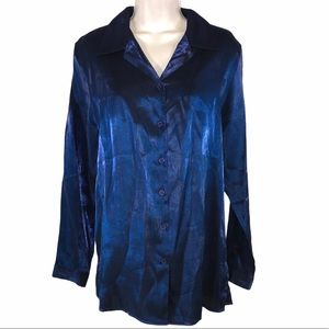 Metallic Blue Stripes Blouse, Size L